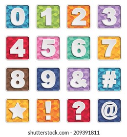 set of square number icons on polygon backgrounds, with transparencies isolated on white
