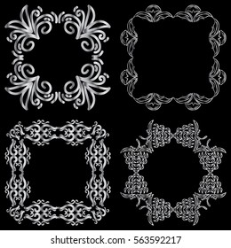 Set square ornamental decorative silver or metal frames to insert text or image for banner, logo, invitation, brochure, card
