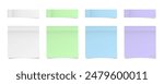 Set of square paper stickers. Stick in notes. White, green, blue and purple colors. Multicolor post it notes. Sheets of paper. Tag, sticky note	