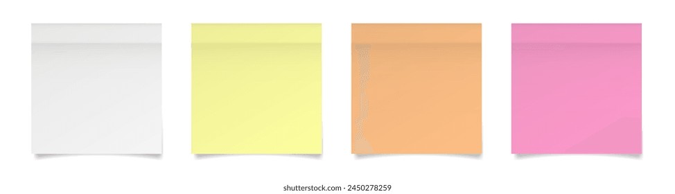 Set of square paper stickers. Stick in notes. White, yellow, orange and pink neon colors. Multicolor post it notes. Sheets of paper. Tag, sticky note	