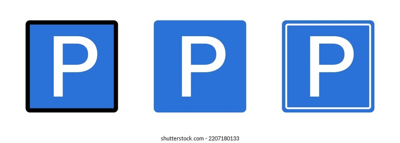 Set of square parking lot sign icons in different styles. Car parking. Vector.