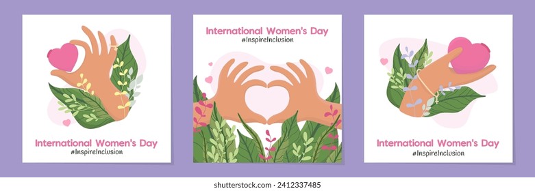 set square postcard International Women's Day is March 8th with symbols and elements for social networks and media