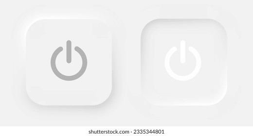 A set of square power buttons on a white background. User interface elements in the style of neumorphism, UX, UI. Vector EPS 10.