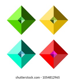 Set a square pyramid, green, yellow, red, blue, white, 3D,box
, on a white background.Used in printing and web.impossible