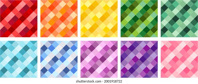 Set of Square Rainbow patterns in red orange yellow green blue purple pink, colorful squares, scrapbook paper, card template, pride, lgbt, wallpaper background, vector illustration