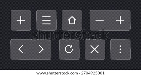 Set of square and rectangle glass icons icon vector. add, menu, home, zoom, arrows, refresh, close, and more symbol. vector illustration.