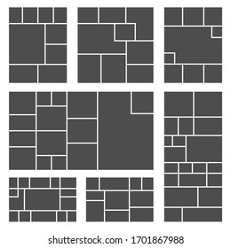 Set Of Square Or Rectangle Photo Collage Templates. Photos Grid Picture Composition. Vector Illustration.