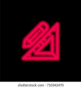 Set square red glowing neon ui ux icon. Glowing sign logo vector