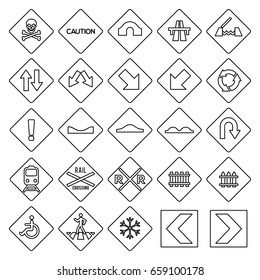 Set of square road signs in outline style