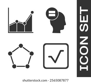 Set Square root, Graph, schedule, chart, diagram, Geometric figure Pentagonal prism and Calculation icon. Vector