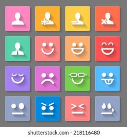 Set of square round  icons  on the gray background