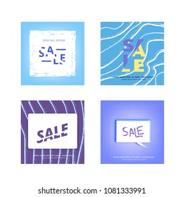 Set of square Sale banners. Trendy cards with creative slaiced typographic. Templates for ad design. Vector illustration.