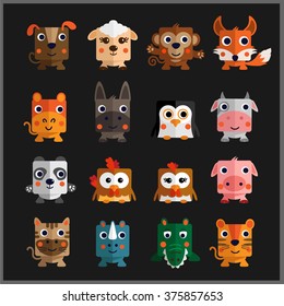 Set of square shape cute animal designs. vector design for your projects.
