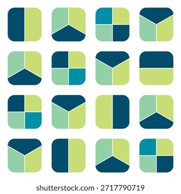 Conjunto de Plantillas de infografía de forma cuadrada. Formas cuadradas gráficas divididas en 2,3 y 4 segmentos. Vector.