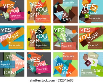 Set of square shaped banners or background layouts, web interface or app cover