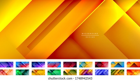 Set of square shapes composition geometric abstract backgrounds. 3D shadow effects and fluid gradients. Modern overlapping forms wallpaper for your text message