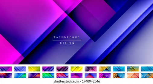 Set of square shapes composition geometric abstract backgrounds. 3D shadow effects and fluid gradients. Modern overlapping forms wallpaper for your text message