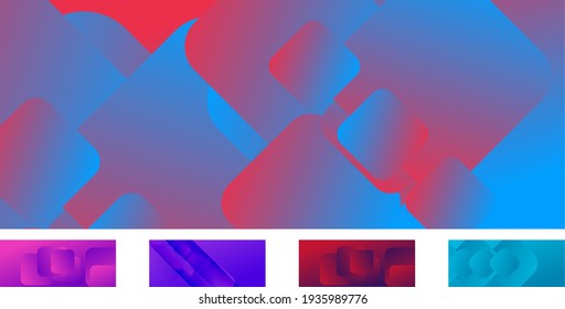 Set of square shapes composition geometric abstract backgrounds. 3D shadow effects and fluid gradients. Modern overlapping forms