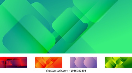 Conjunto de planos de fundo abstratos geométricos de composição de formas quadradas. efeitos de sombra 3D e gradientes de fluido. Formulários modernos sobrepostos