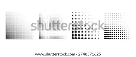 Set or square shapes with faded polka dot texture in corners. Edge shadows with gradient halftone effect for manga comic page design isolated on white background. Vector graphic illustration.