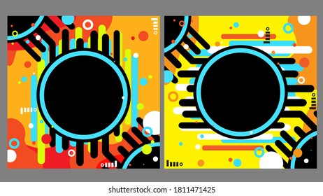 Set of Square size  Background vector illustration.
Abstract graphic style backdrop, color trendy.
With geometric shapes all around in the middle there is a circle frame.
Design for web,social
