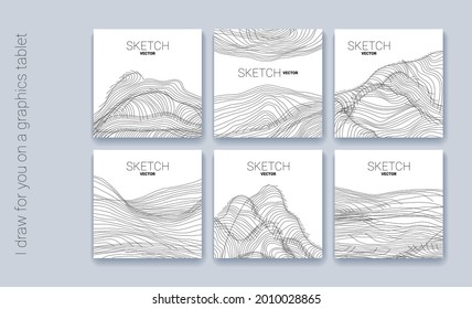 Eine Reihe quadratischer Skizzen von Hintergründen mit hochauflösenden Linien. Handgefertigt, um Ihr Design, Website, Verpackung oder Webseite zu dekorieren.