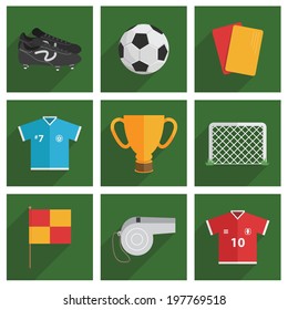 set of square soccer icons with long shadow