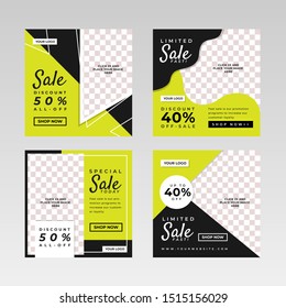 Set of Square Social Media Post Banner templates with image placeholder, Branding and Promotion.  Suitable for social media posts and web or internet ads. Vector illustration with photo collage.