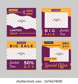 Set of Square Social Media Post Banner Vector templates with image placeholder