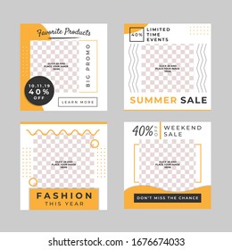 Set of Square Social Media Post Banner Vector templates with image placeholder