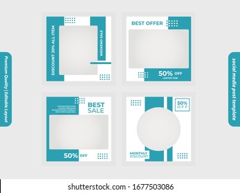 Set of Square social media post tempate, four style in file. Suitable for online media marketing, promotional and advertising. Fashion, Apartment, Food, etc. vector illustration