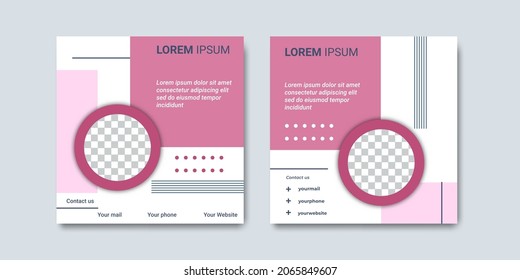 Set of square social media post template with pink colors. Suitable for webinars, seminars, marketing, flyer and other events.