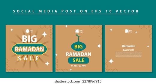 Set of Square social media post, poster, stories template Mega sale promotion with modern lantern gold design. Iftar mean is Ramadan. social media template with Modern Islamic background Design