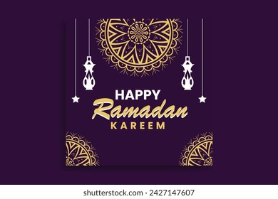 Set of Square social media post template in green, white and gold with lantern design. Iftar mean is breakfasting. social media template with islamic background design