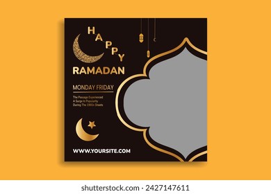 Set of Square social media post template in green, white and gold with lantern design. Iftar mean is breakfasting. social media template with islamic background design
