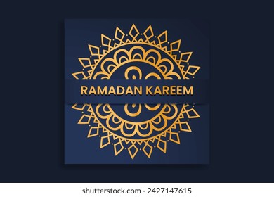Set of Square social media post template in green, white and gold with lantern design. Iftar mean is breakfasting. social media template with islamic background design