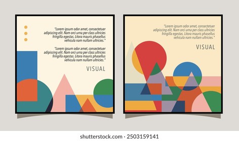 Set of square social media post backgrounds, a composition of colorful geometric shapes with bold outlines.