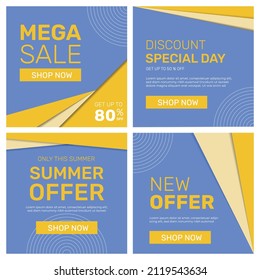 Set of square social media template. post template with blue base color with overlapping decoration. for social media post, promotion, advertisement, web. eps 10.