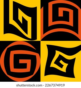 Set of square spiral elements. Vector optical illusion, depth effect, logo template, icons.