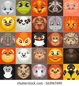 set of square stickers with an image of smiles animals characters
