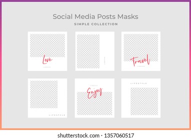 Set of square stylish templates, trendy layout templates for social media, mobile apps or flyer design. Social media pack, Photo Frame Collection