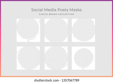 Set of square stylish templates, trendy layout templates for social media, mobile apps or flyer design. Social media pack, Photo Frame Circle Brush Collection