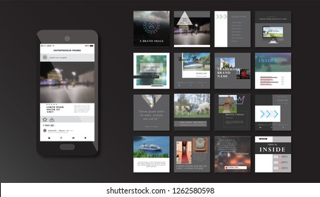 Set of square stylish, trendy layout templates for social media, mobile apps or flyer design. Social media pack. Startup. 