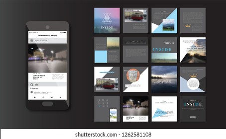 Set of square stylish, trendy layout templates for social media, mobile apps or flyer design. Social media pack. Startup. 