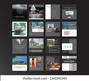 Set of square stylish, trendy layout templates for social media, mobile apps or flyer design. Social media pack. Startup. Business presentation. 