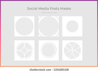 Set of square stylish, trendy layout templates for social media, mobile apps or flyer design. Social media pack, Circle Collection
