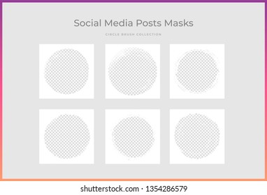 Set of square stylish, trendy layout templates for social media, mobile apps or flyer design. Social media pack, Circle Brush Collection