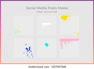 Set of square stylish, trendy layout templates for social media, mobile apps or flyer design. Social media pack, Spray Collection