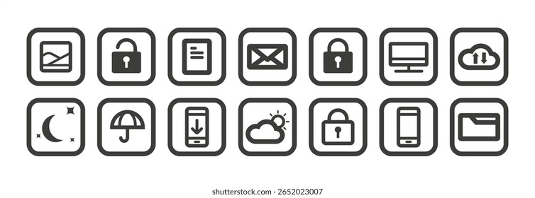Conjunto de tecnologia quadrada ícones ilustração vetorial