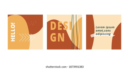 Set of square template design for social media post. Trendy layout for promotion. Mockup for blog in Ig account. Boho style abstract backgrounds vector illustration for card, promo, bunner